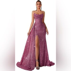 Glamorous Pink Sequin Strapless Gown